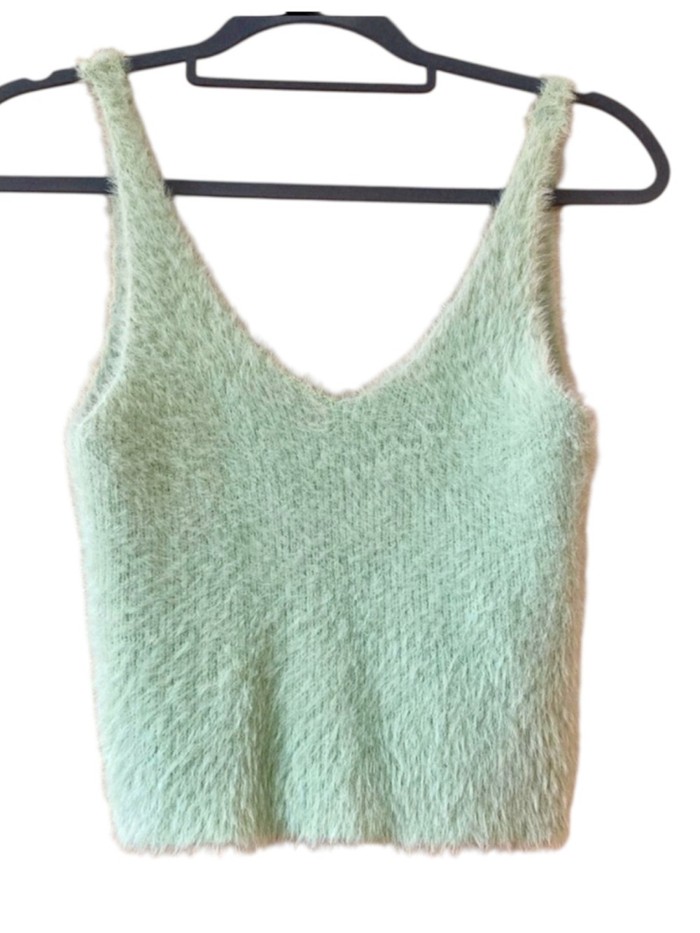 Iris Eyelash Knit Cropped Tank Top Mint Green Fuzzy Soft Girl Y2K Sweater  M